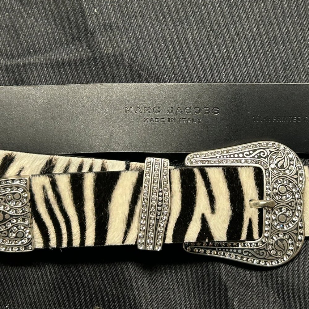 EUC - Marc Jacobs Crystal-embellished zebra-print leather & dyed calf ha…